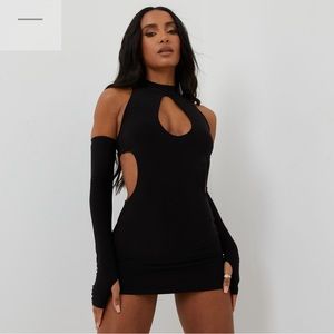 KEY HOLE CUT OUT MINI BODYCON DRESS WITH SLEEVES IN BLACK - From ego